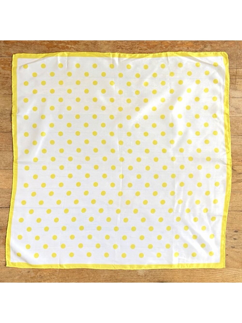 Vintage 60s Polka Dot Scarf Yellow/White Water Repellent Square Made in Japan